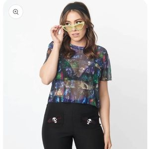 RARE NWT Unique Vintage x Corpse Bride Movie Collage Mesh Crop Top